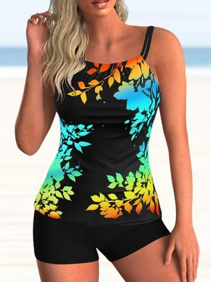 Women'S Contrast Color Split Swimsuit With Thin Straps