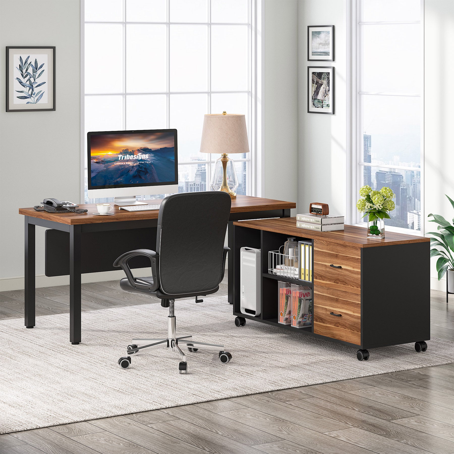 Industrial L-Shaped Desk, 55