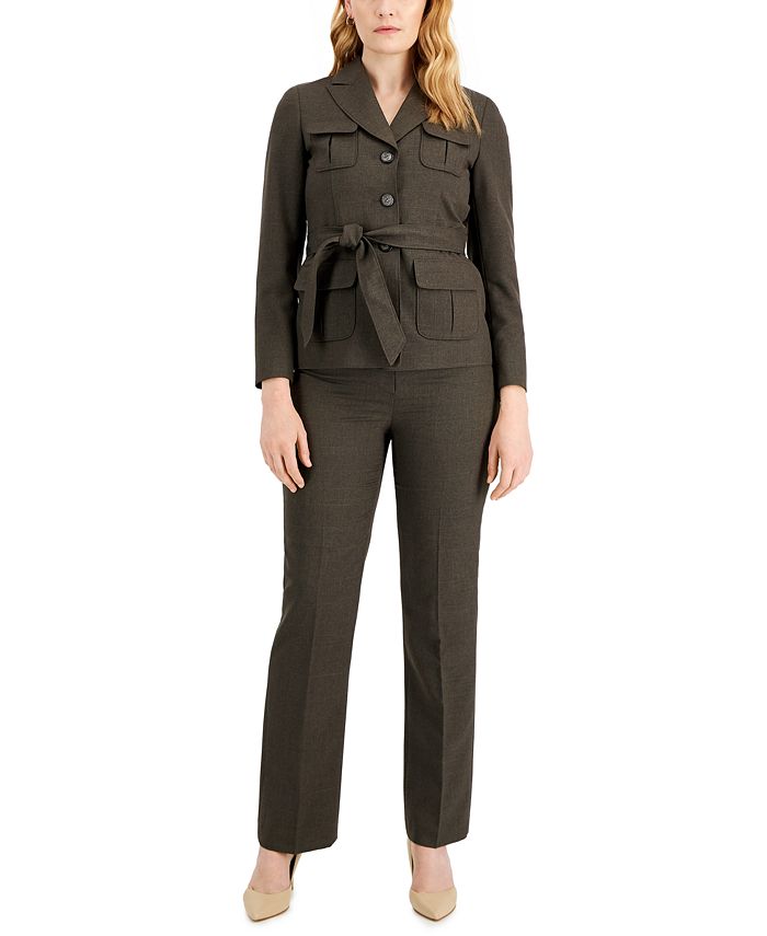 Women's Belted Jacket Pantsuit， Regular and Petite Sizes