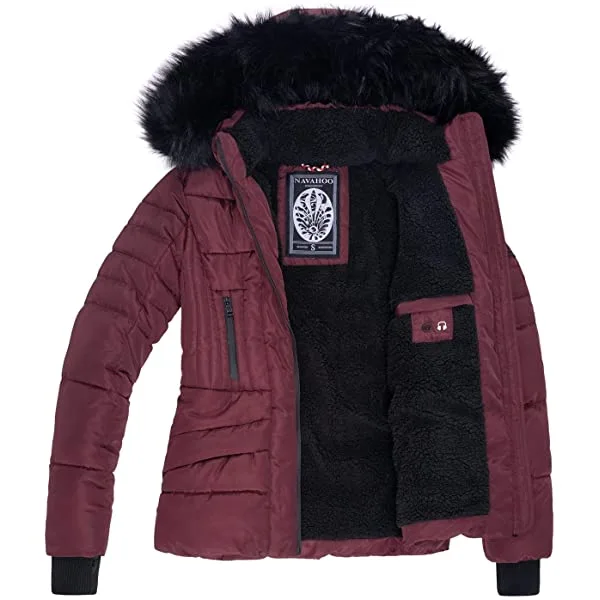 Ladies winter jacket with black faux fur hood