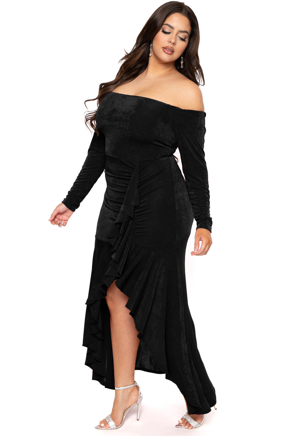 Plus Size Anisa Cascade Ruffle Dress - Black