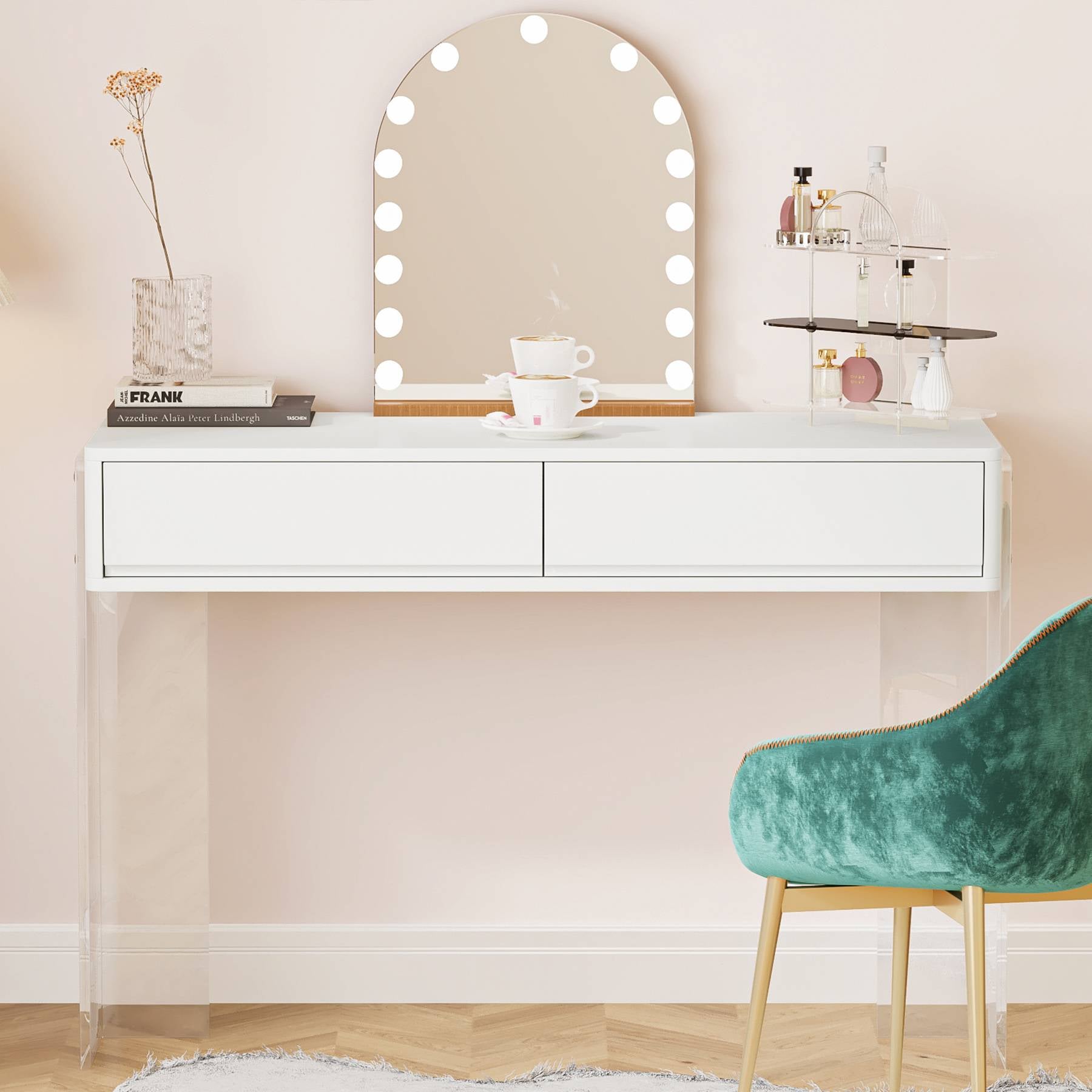 Modern Makeup Vanity with 2 Drawers & Acrylic Legs(Without Mirror)