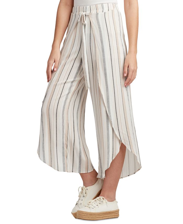 Juniors' Striped Pull-On Wrap-Style Pants