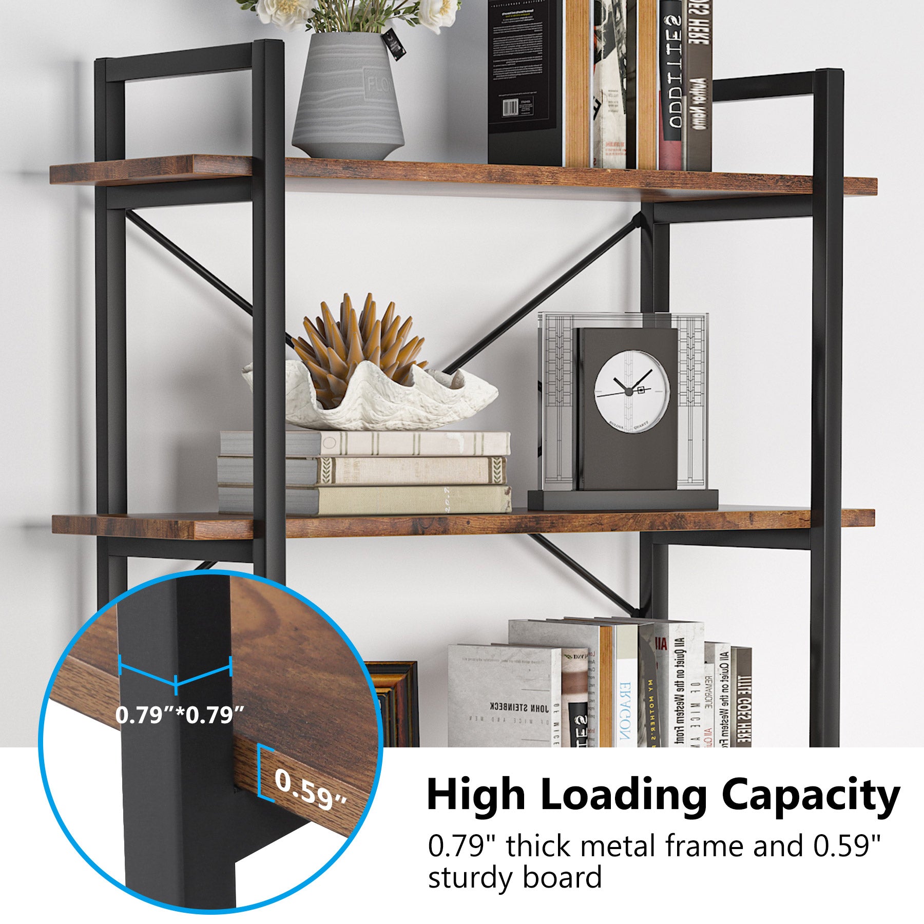 5-Tier Bookshelf, Industrial Etagere Bookcase Display Shelf Unit