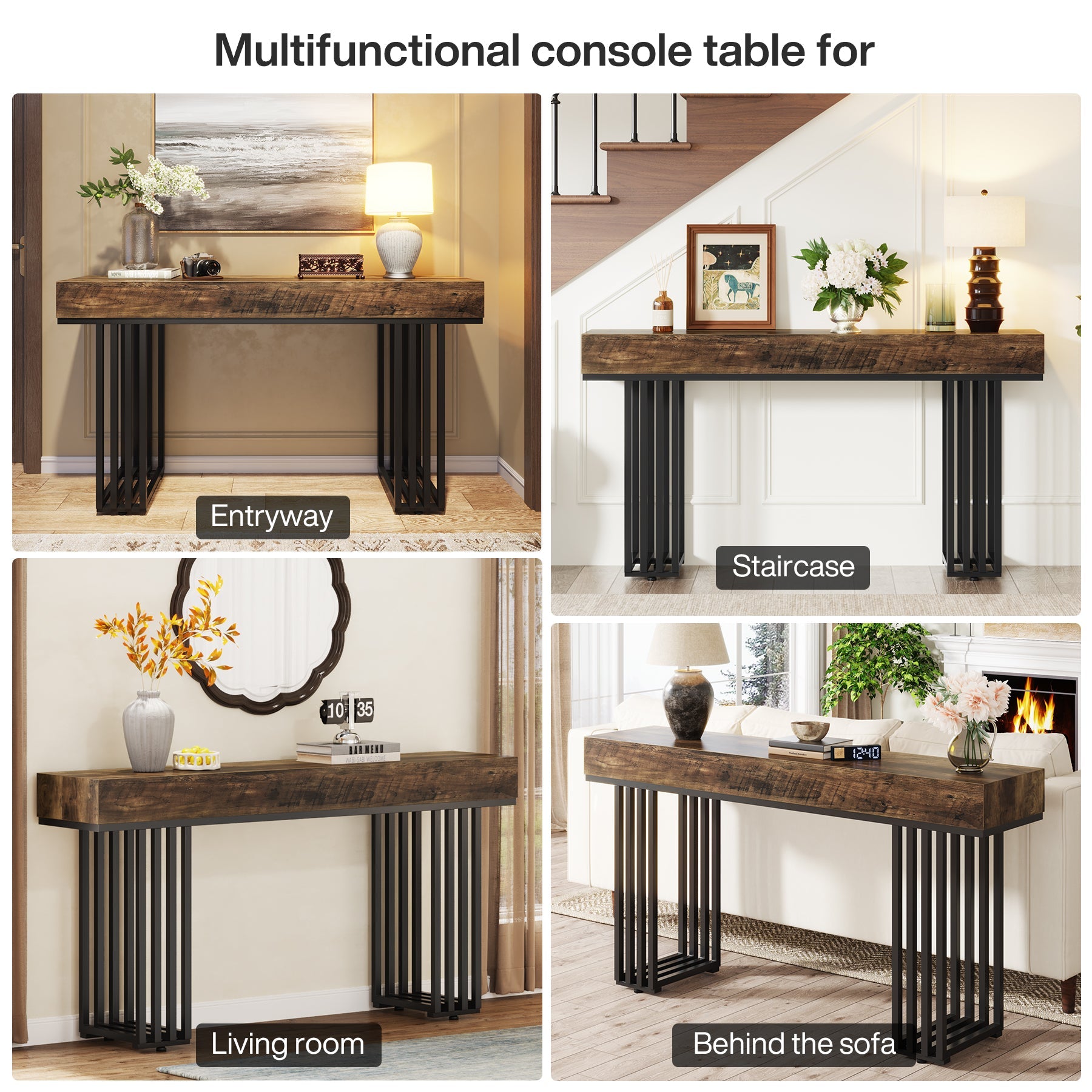 55-inch Console Table, Modern Entryway Table with Metal Legs