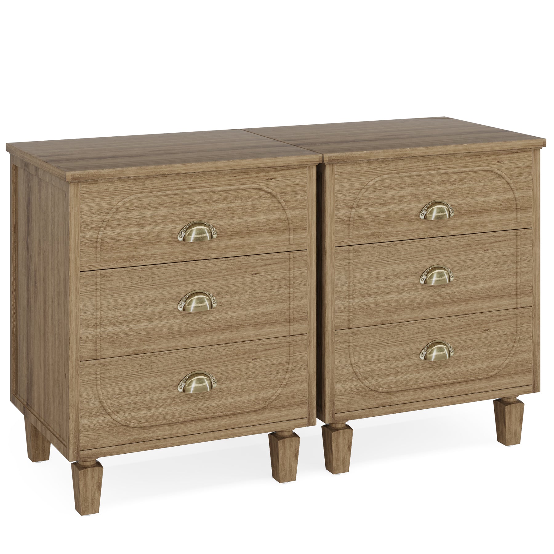 3-Drawer Nightstand, Wood Bed Side Table with Solid Wood Legs