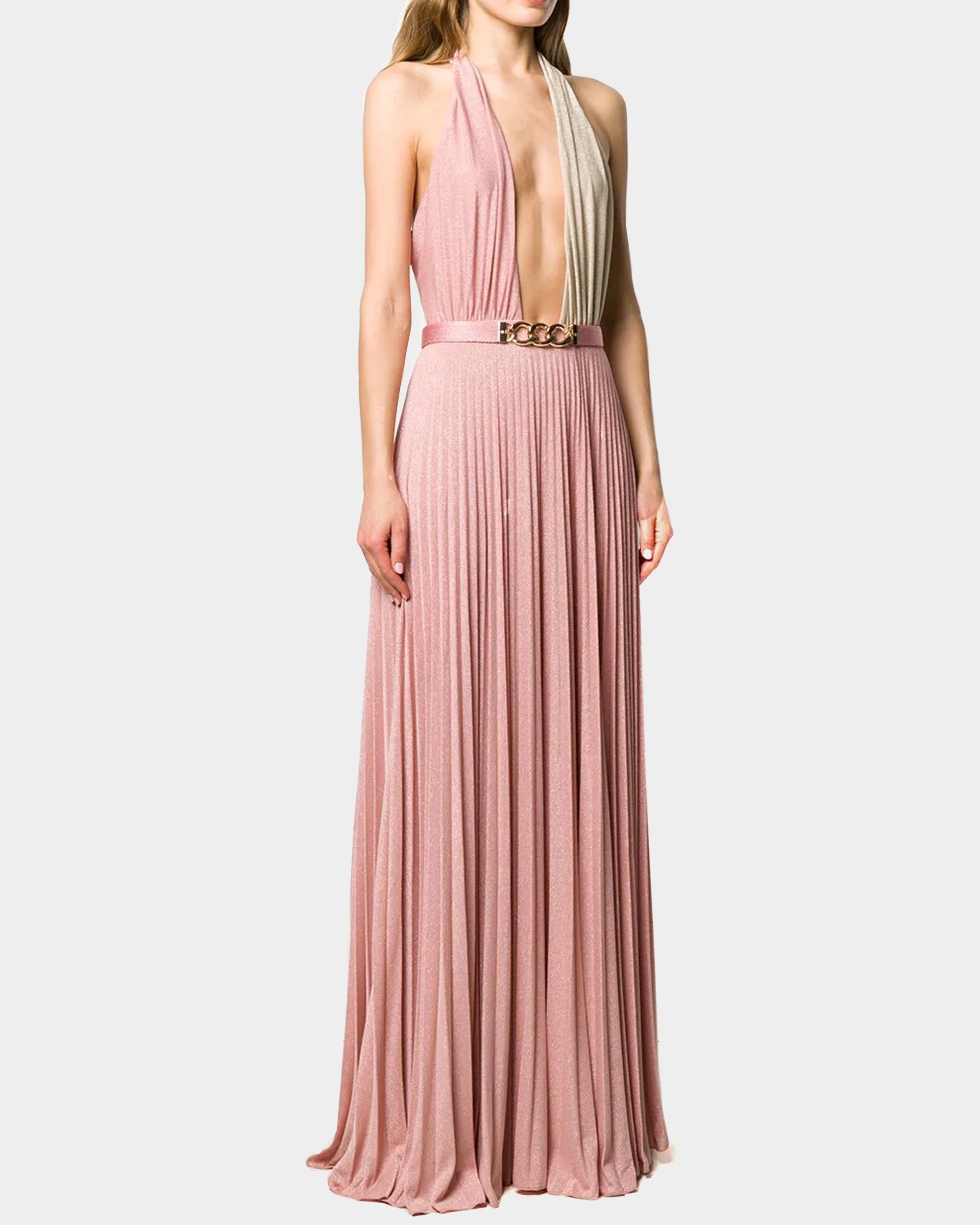 Abito plissé jersey lurex rosa beige
