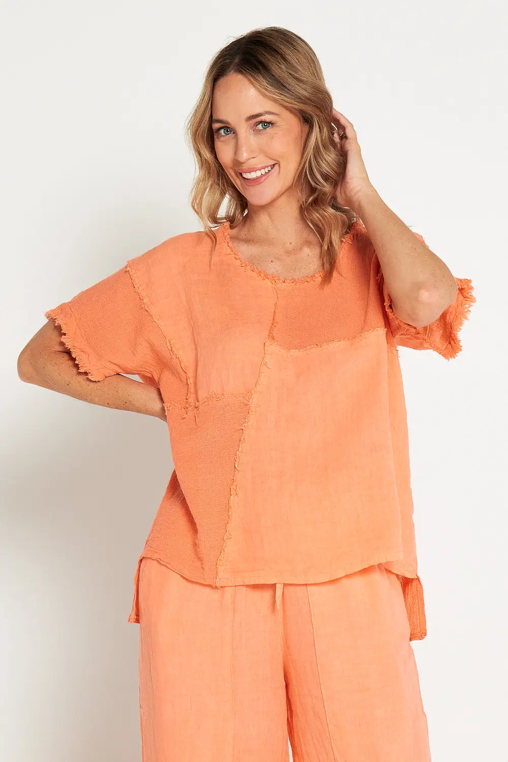 Crete Linen Top - Peach