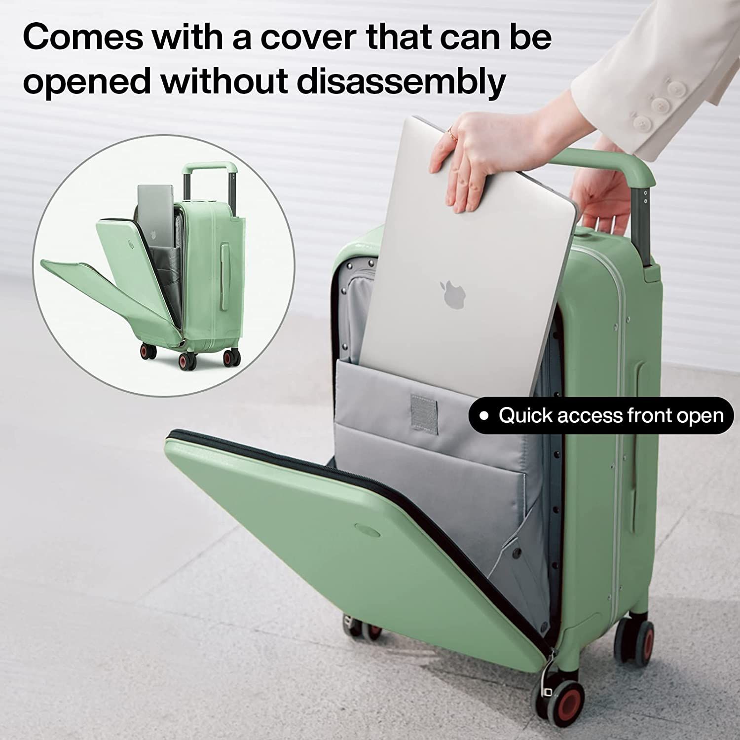 Baggage Wide Handle Luxury Design Rolling Travel Suitcase PC Hardside with Aluminum Frame Hollow Spinner Wheels, with Cover