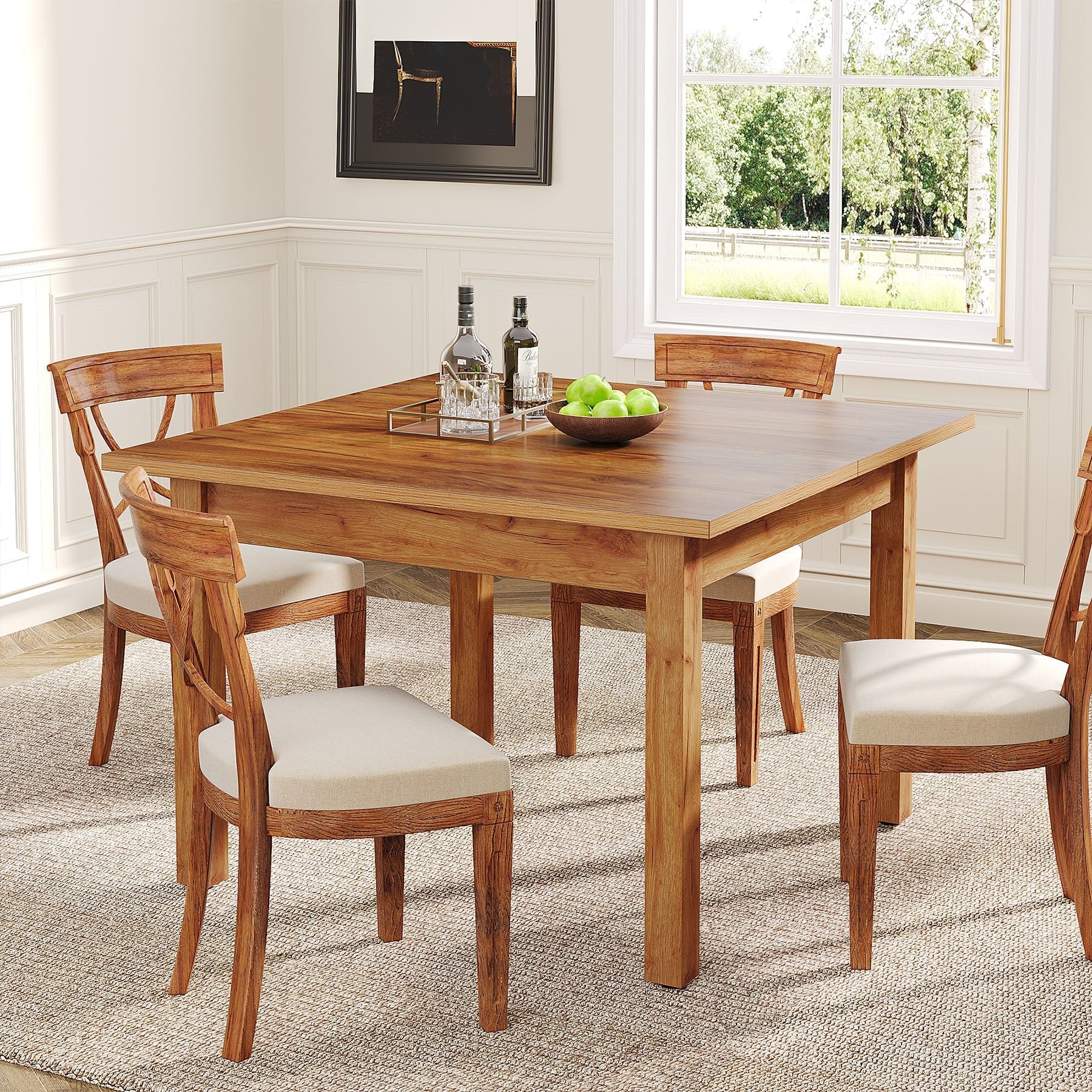 39.4'' Square Dining Table Kitchen Table with Solid Wood Legs for 4