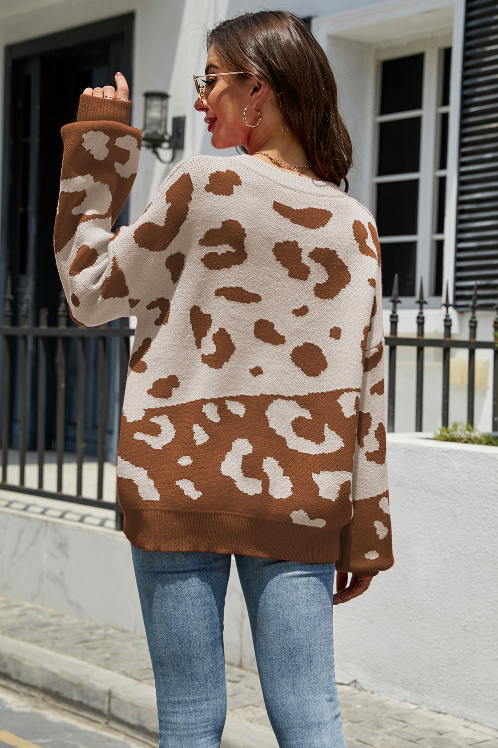 Loose Crew Neck Fuchsia Leopard Sweater