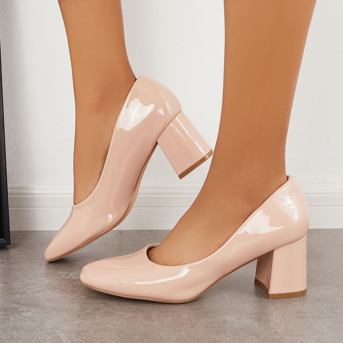 Closed Toe Block Chunky High Heel Pumps Dress Shoes