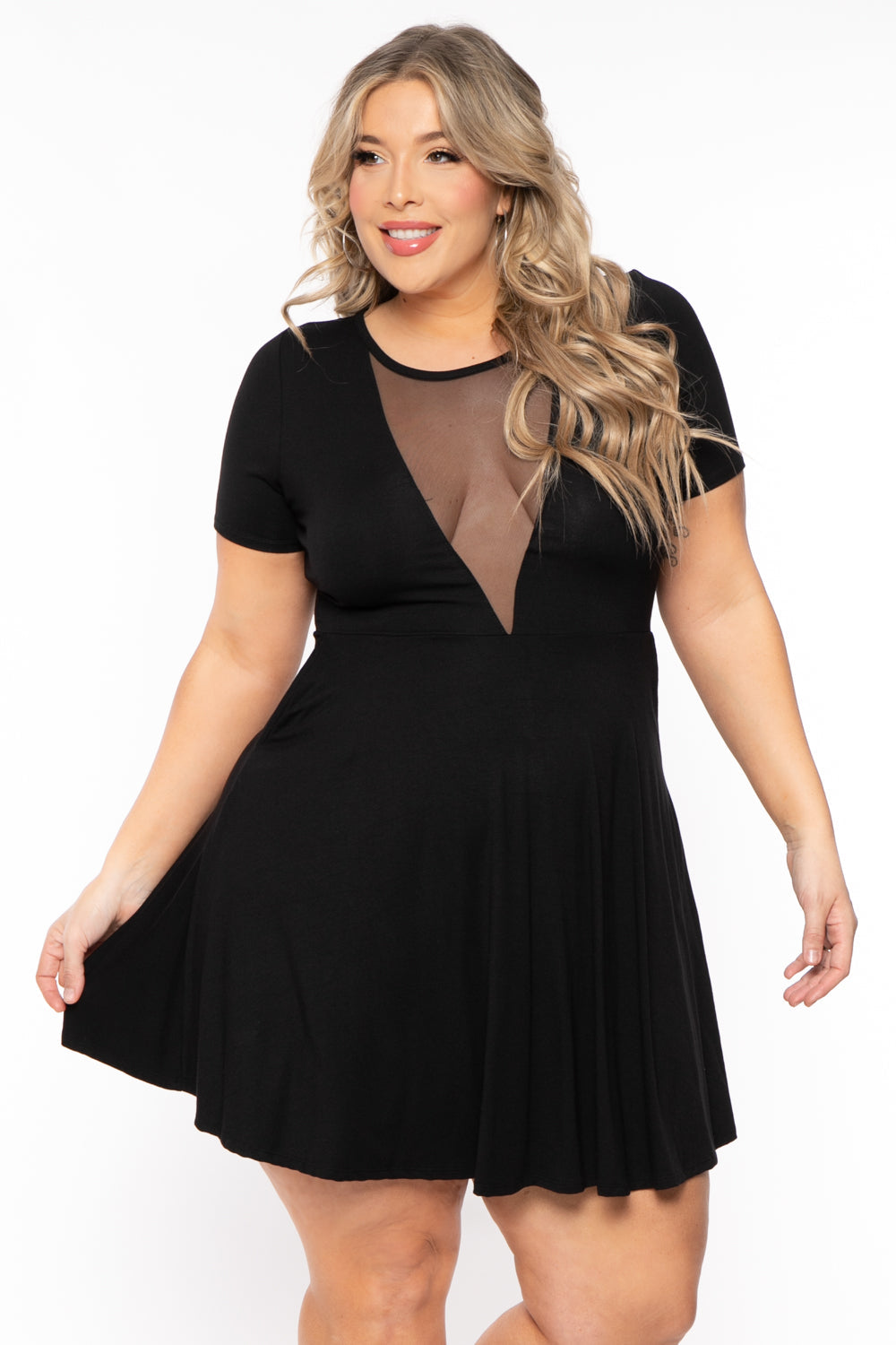 Plus Size Vicki Mesh Flare Dress - Black