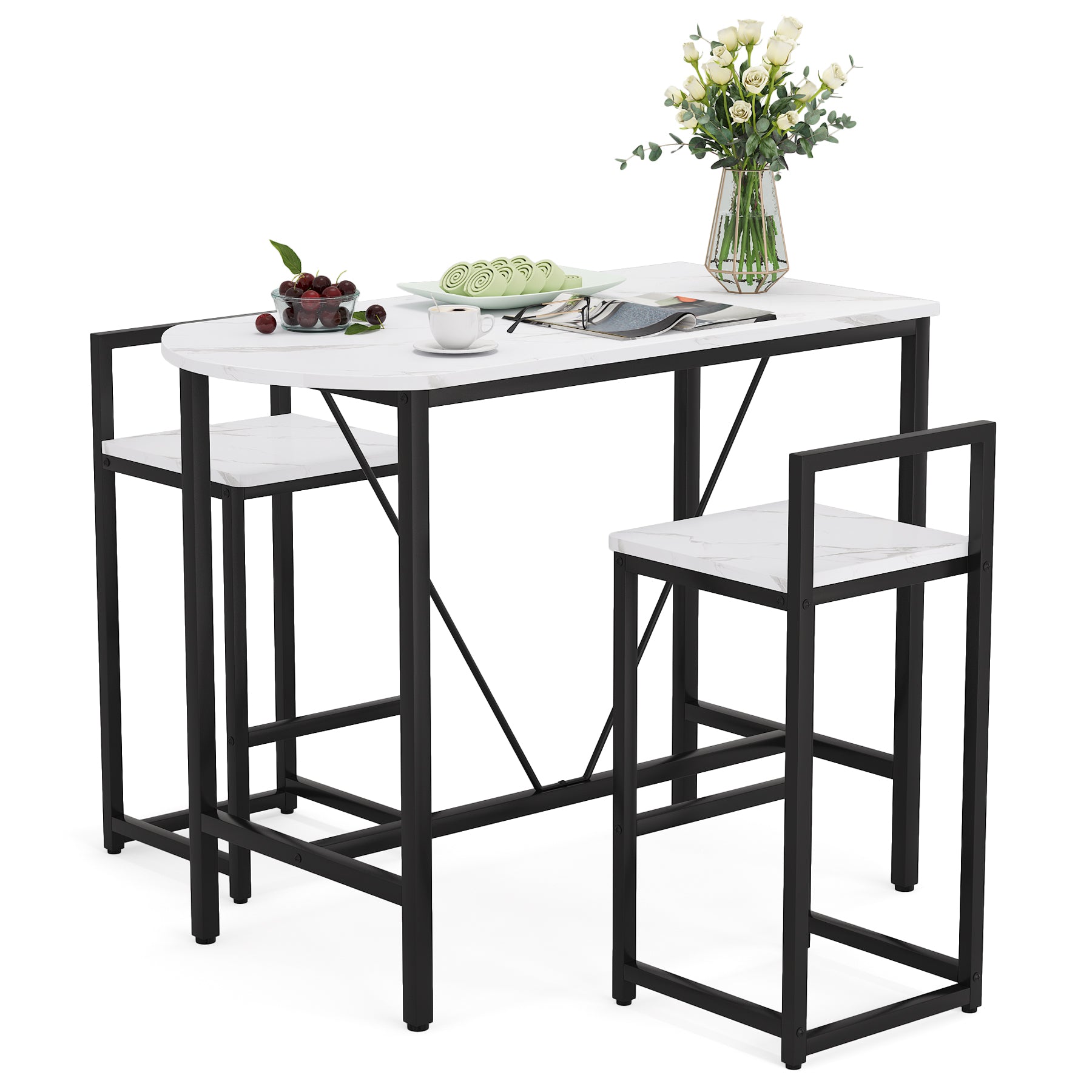 3-Piece Bar Table Set, Kitchen Pub Dining Table and 2 Stools