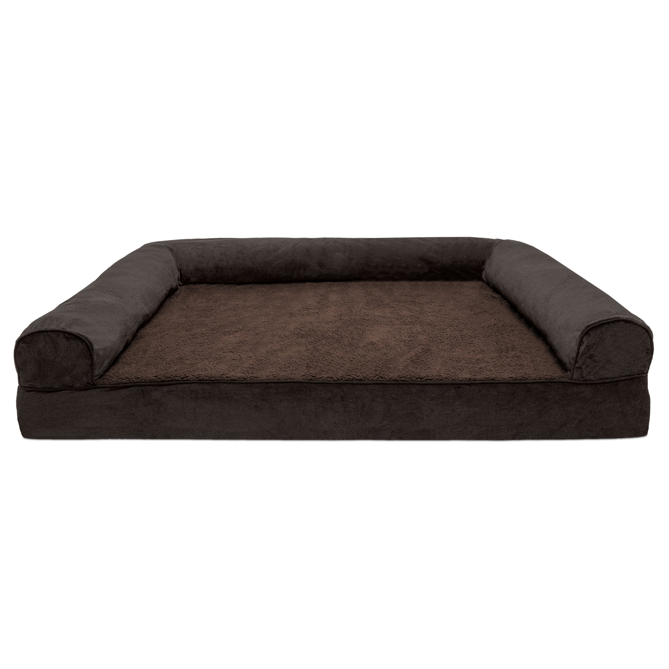 FurHaven | Cooling Gel Faux Fleece and Chenille Sofa Pet Bed for Dogs and Cats， Coffee， Jumbo Plus