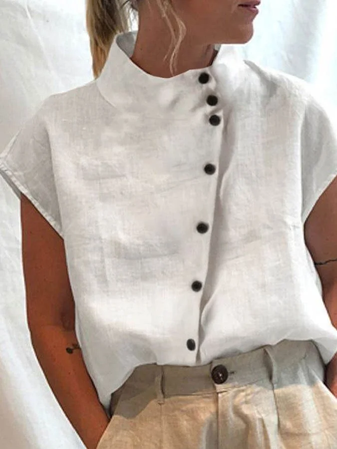 Women's Cotton Linen Fashion Design Turtleneck Shirt