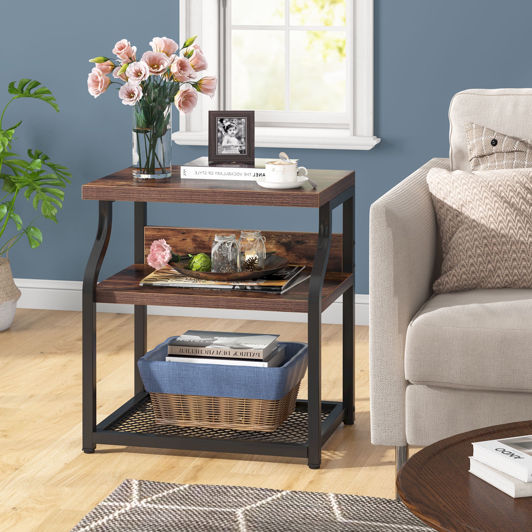 3-Tier End Table Side Table Nightstand for Small Space