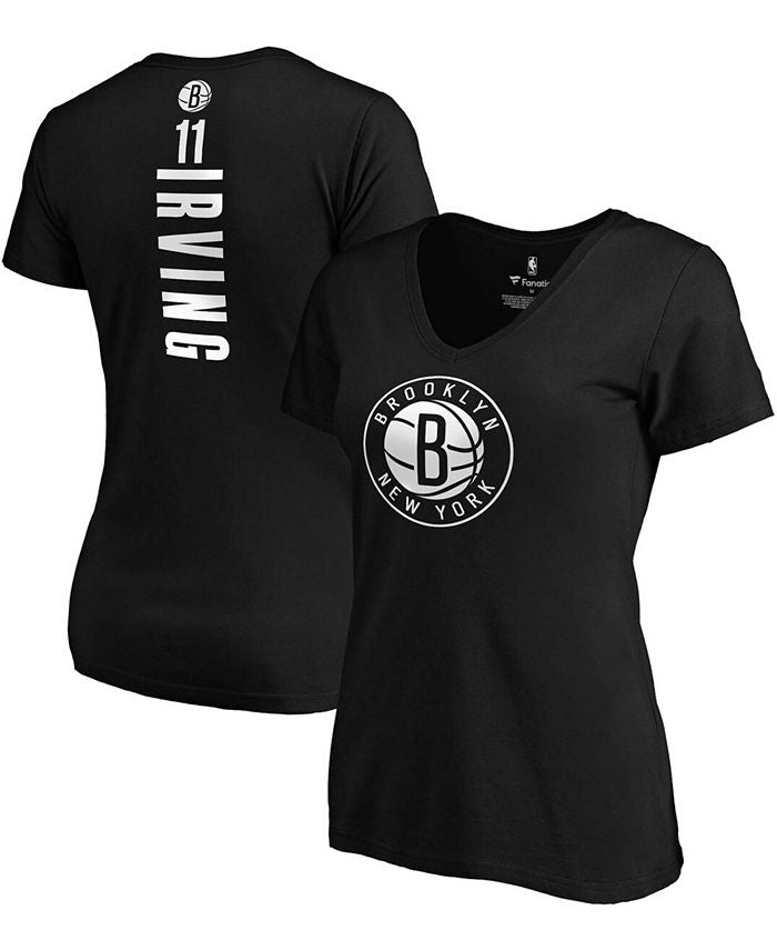 Women's Kyrie Irving Black Brooklyn Nets Playmaker Logo Name Number V-Neck T-shirt