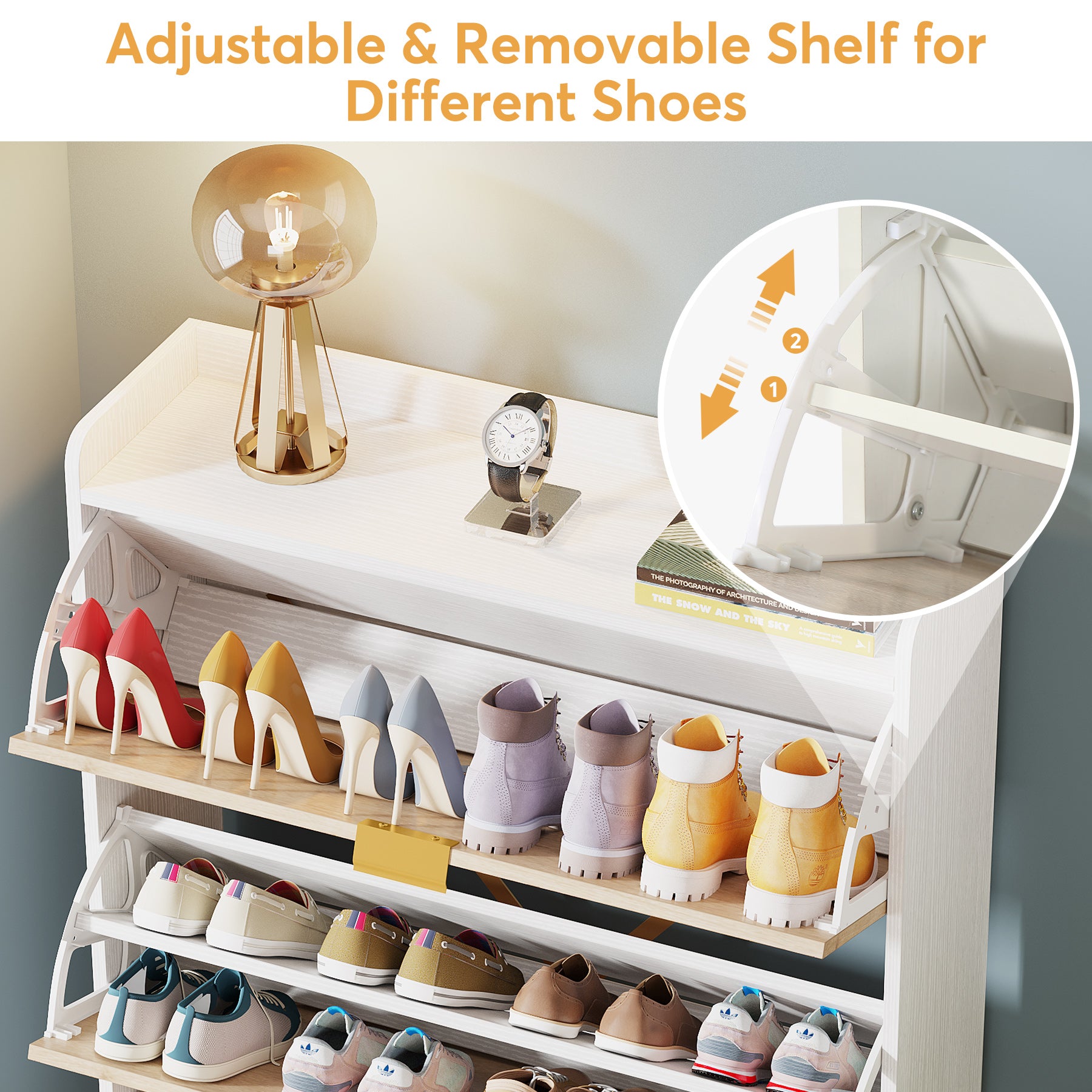 Modern Shoe Cabinet, Freestanding Shoe Rack Organizer with 3 Flip Drawers