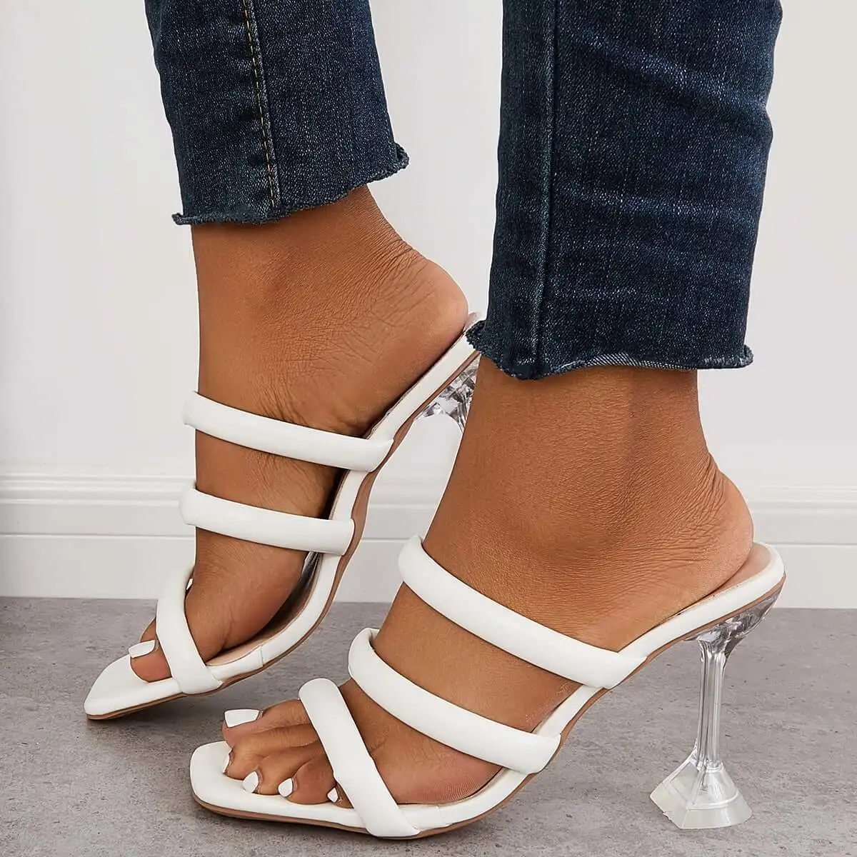 Open Toe Backless Mules Sandals Slip-on Clear High Stiletto Heels