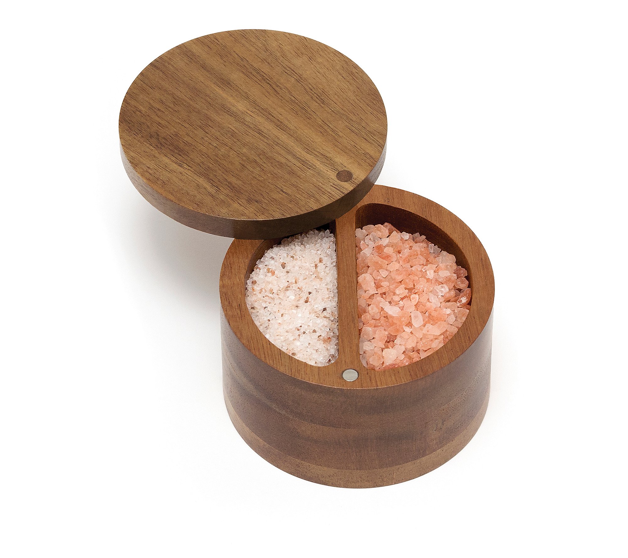 Lipper Acacia Divided Salt Box with Swivel Cover