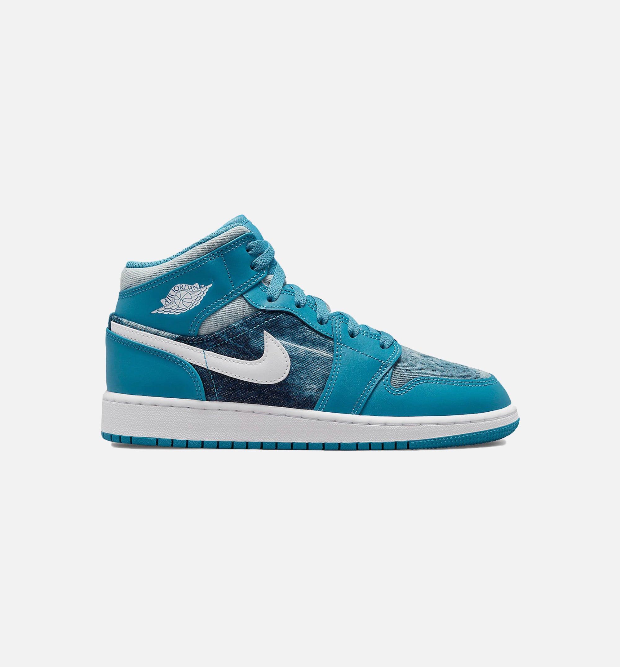 Air Jordan 1 Mid Washed Denim Grade School Lifestyle Shoe - Blue