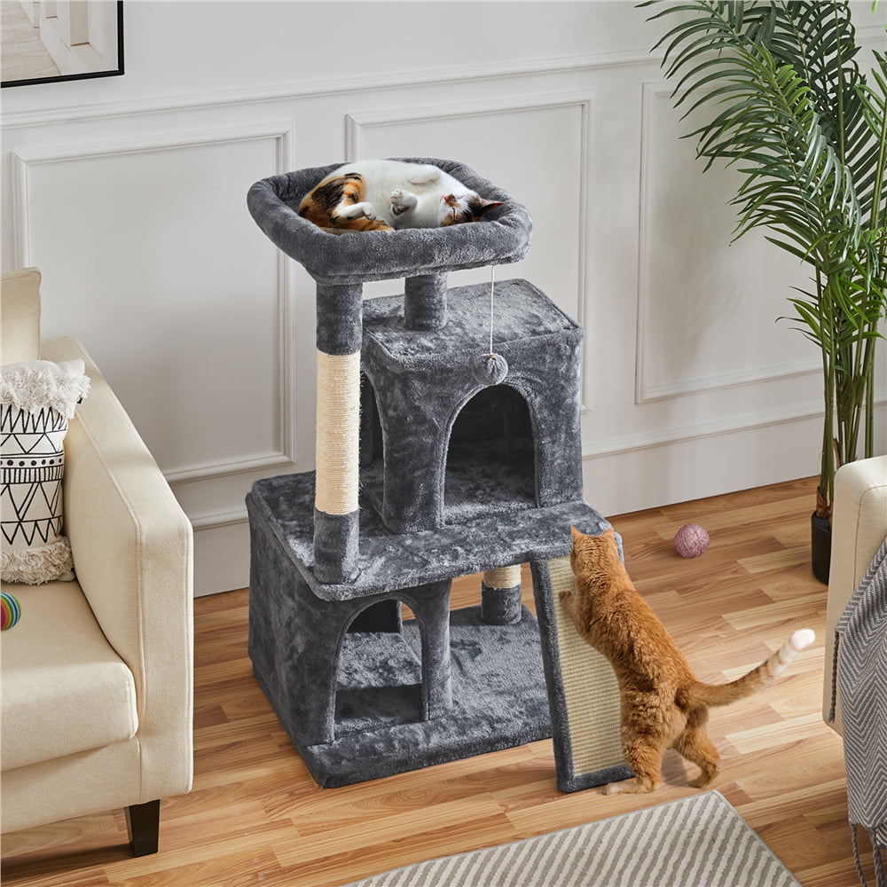 Yaheetech 42'' Multilevel Cat Tree Cat Tower with Double Condos Cat Houses Top Platform，Dark Gray