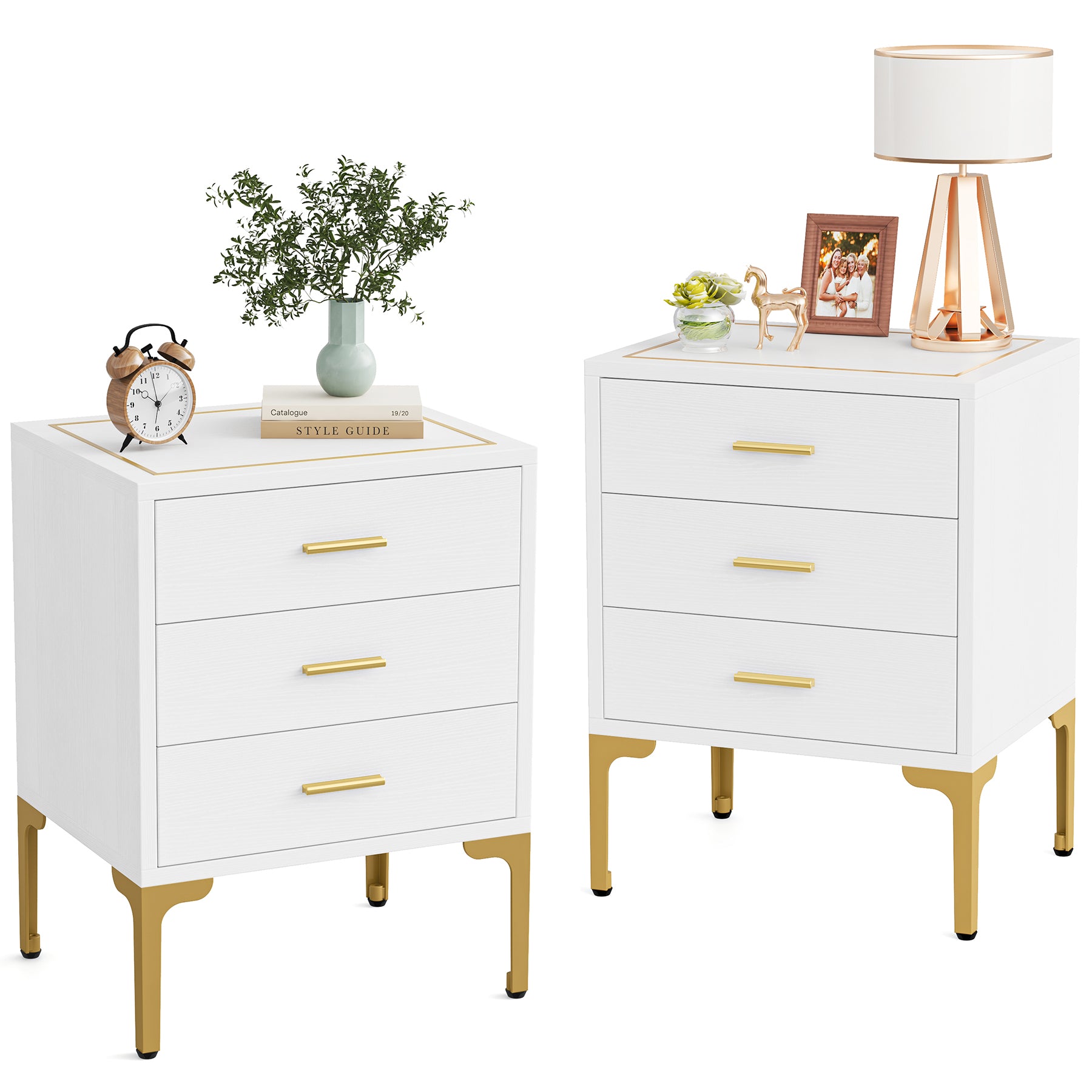 3-Drawer Nightstand, Modern Bedside Table with Square Side Top