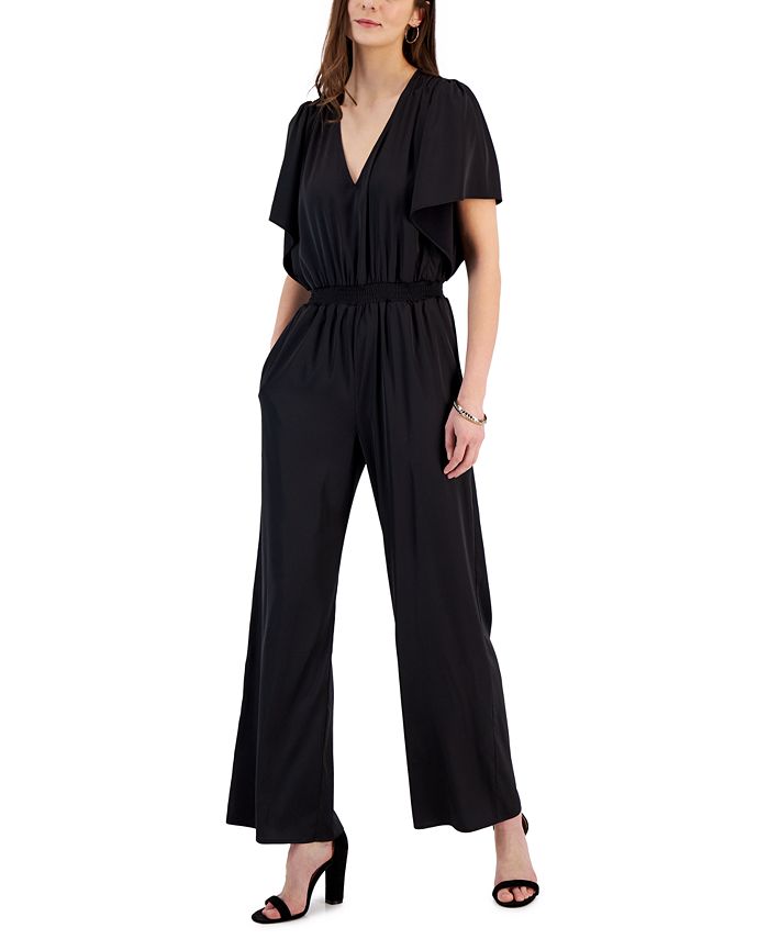 Women's V-Neck Flutter-Sleeve Jumpsuit， Created for Macy's