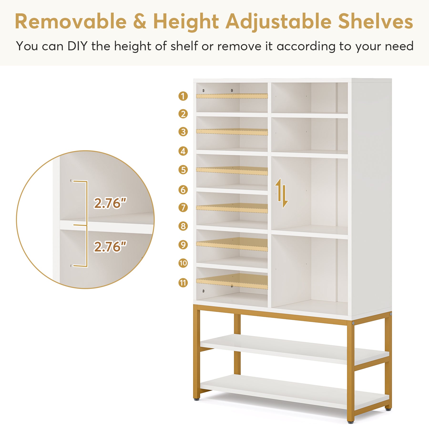 Freestanding Shoe Cabinet Rack with 10 Adjustable Compartments