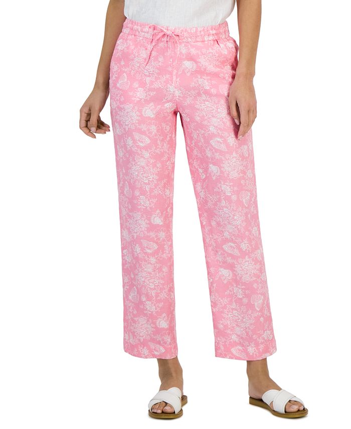 Women's Linen Toile-Print Pull-On Pants， Created for Macy's