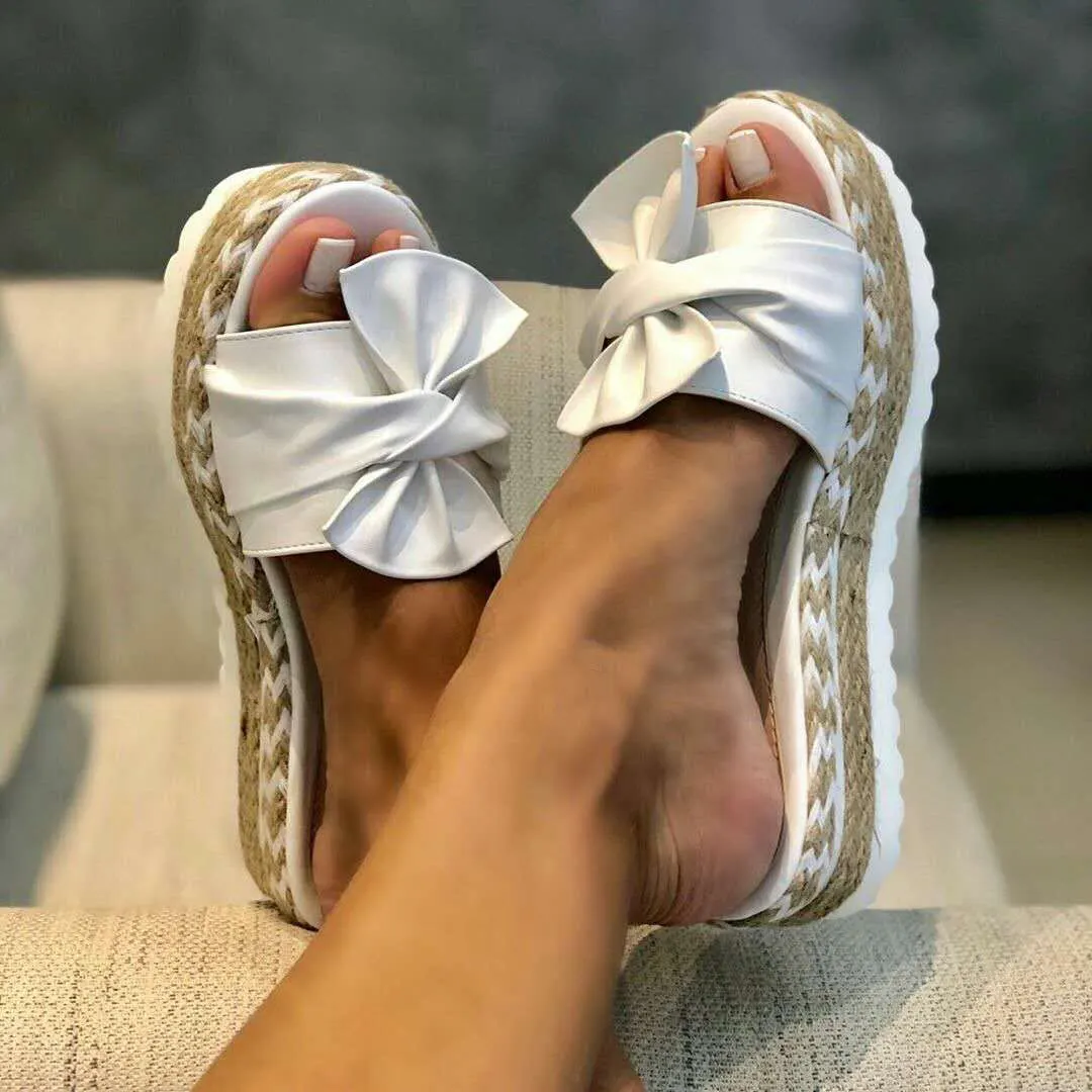 2020 Women Sandals Summer Beach Flip Flops Female Platform Shoes Ladies Casual Beach Slippers Fashion Solid Bow Zapatos Mujer