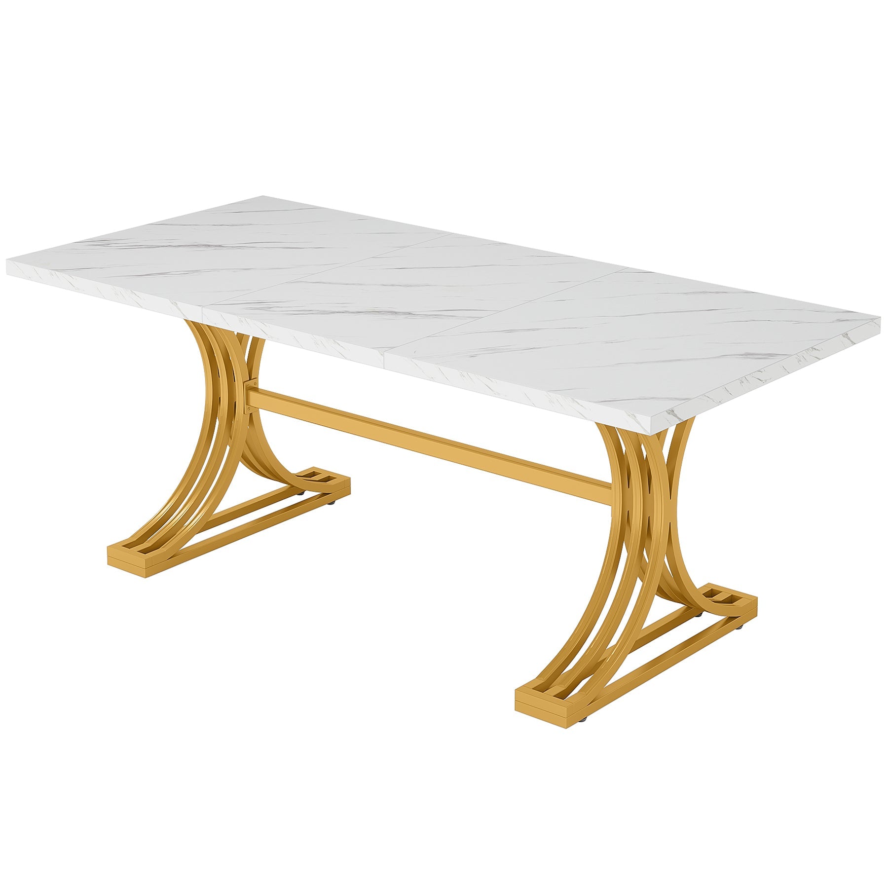 63'' Modern Dining Table with Faux Marble Tabletop & Metal Legs