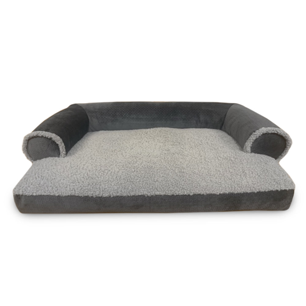 Dog Bed King Sofa-Style Faux Suede and Sherpa Pillow Cushion Dog Bed. Machine Washable Cover. Large， Grey