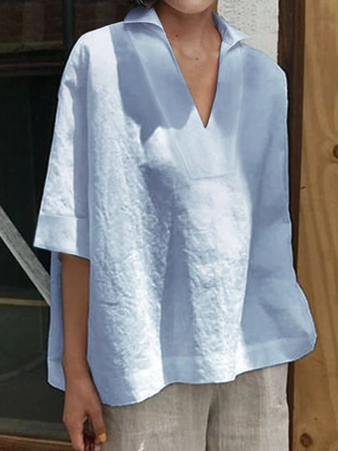 Women's Cotton Linen V-Neck Casual Shirt