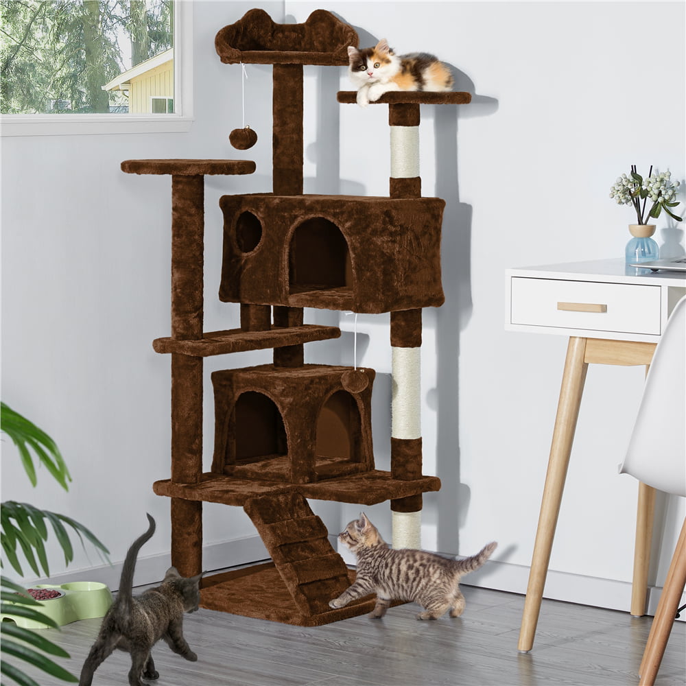 Easyfashion 51-in Cat Tree and Condo Scratching Post Tower， Brown
