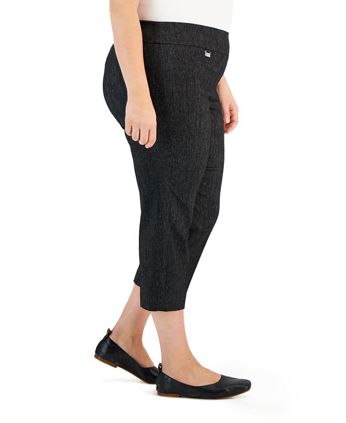 Plus Size Jacquard Tummy-Control Capri Pants， Created for Macy's