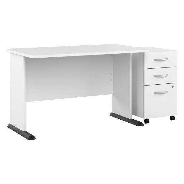 Bush Business Furniture Studio A 48W Computer Desk with 3 Drawer Mobile File Cabinet in White