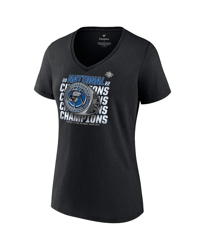 Women's Branded Black Kansas Jayhawks 2022 NCAA Men's Basketball National Champions Half-Court Ring V-Neck T-shirt