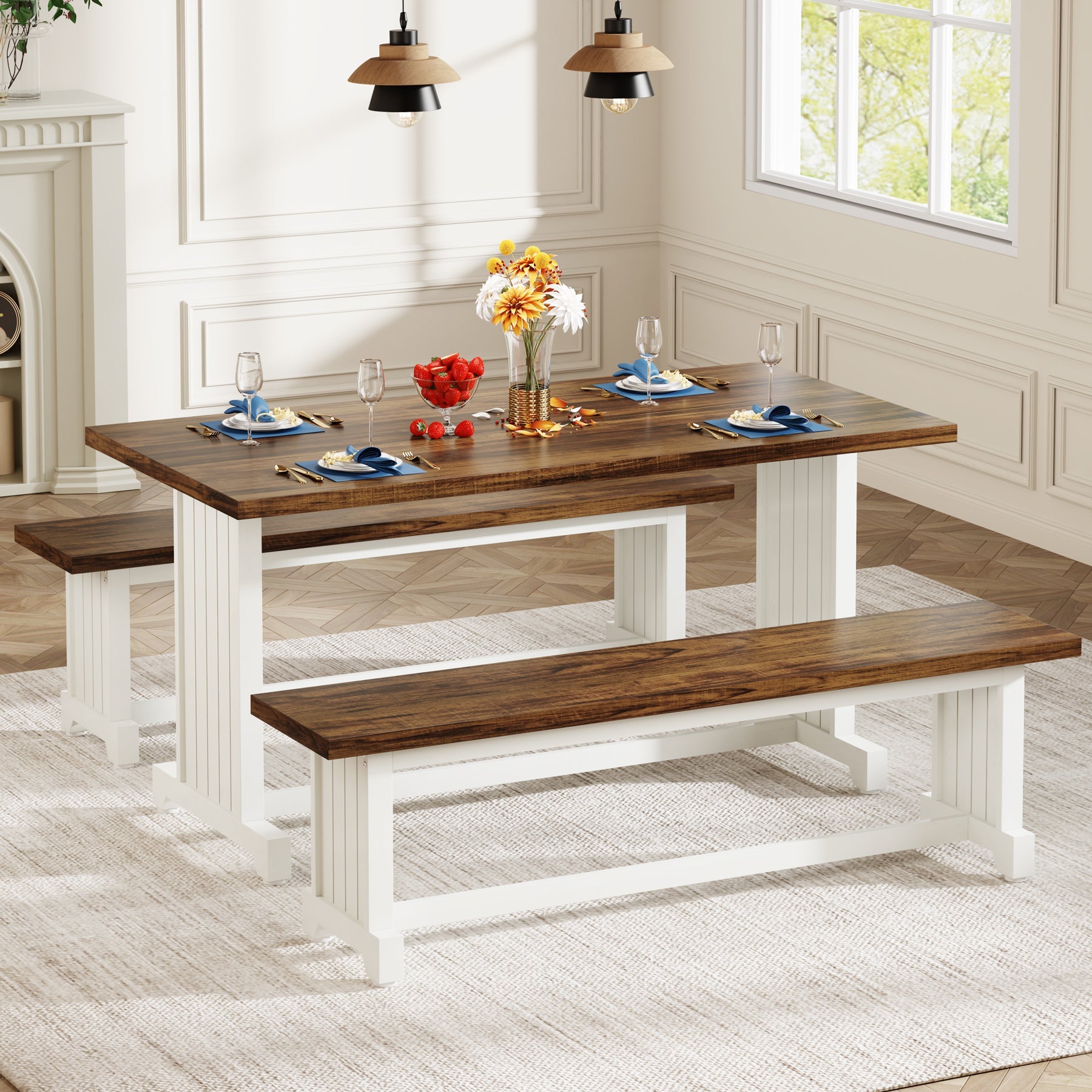 Farmhouse Dining Table Set, 47