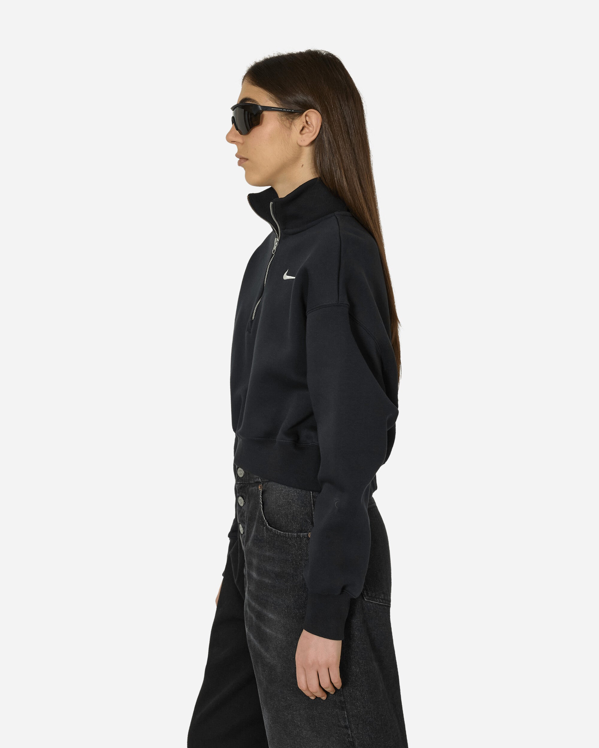 Phoenix Fleece 1/2 Zip Cropped Sweatshirt Black